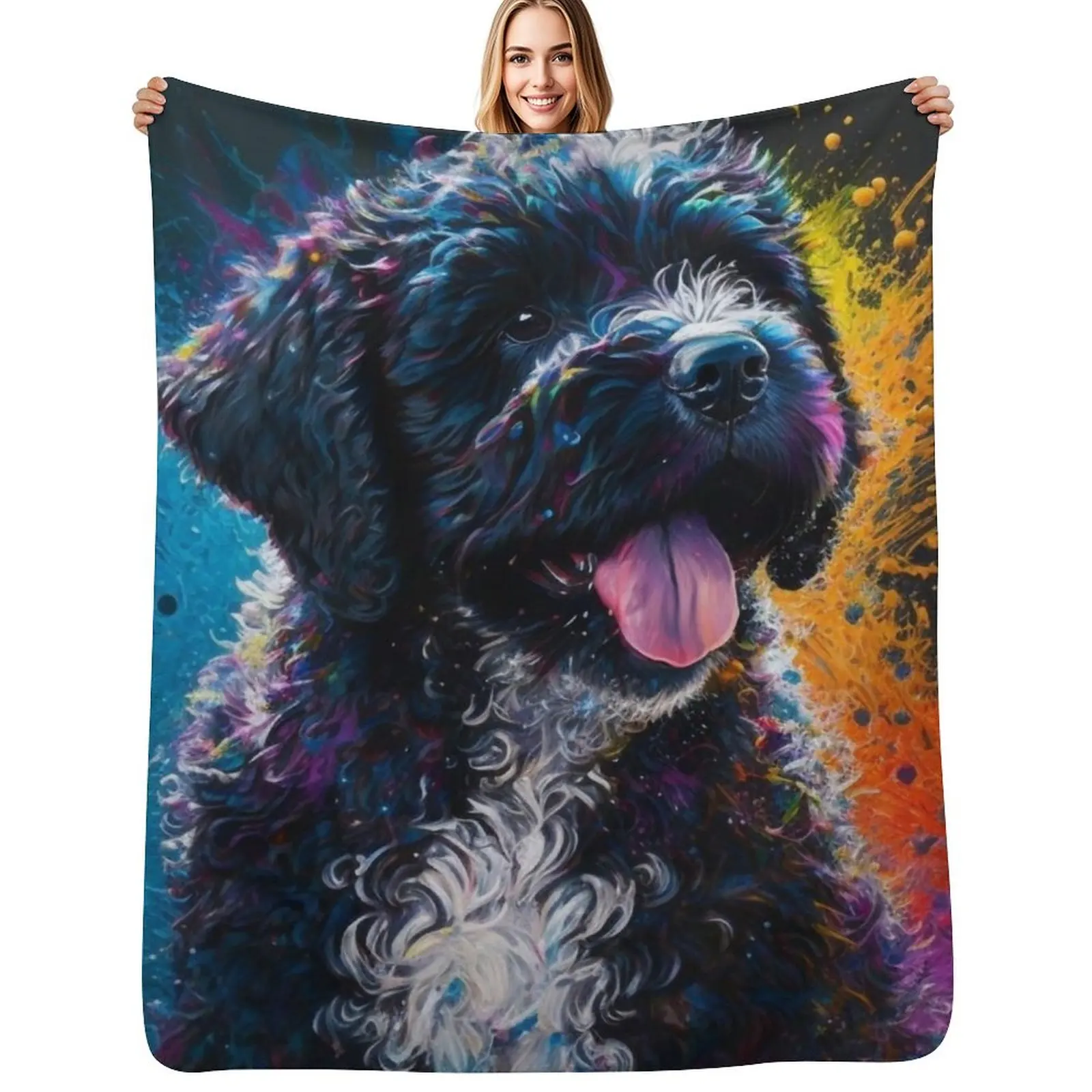 

Portuguese Water Dog Synesthetic Splash Painting Art Throw Blanket All Season Lightweight Soft Blanket for Bed