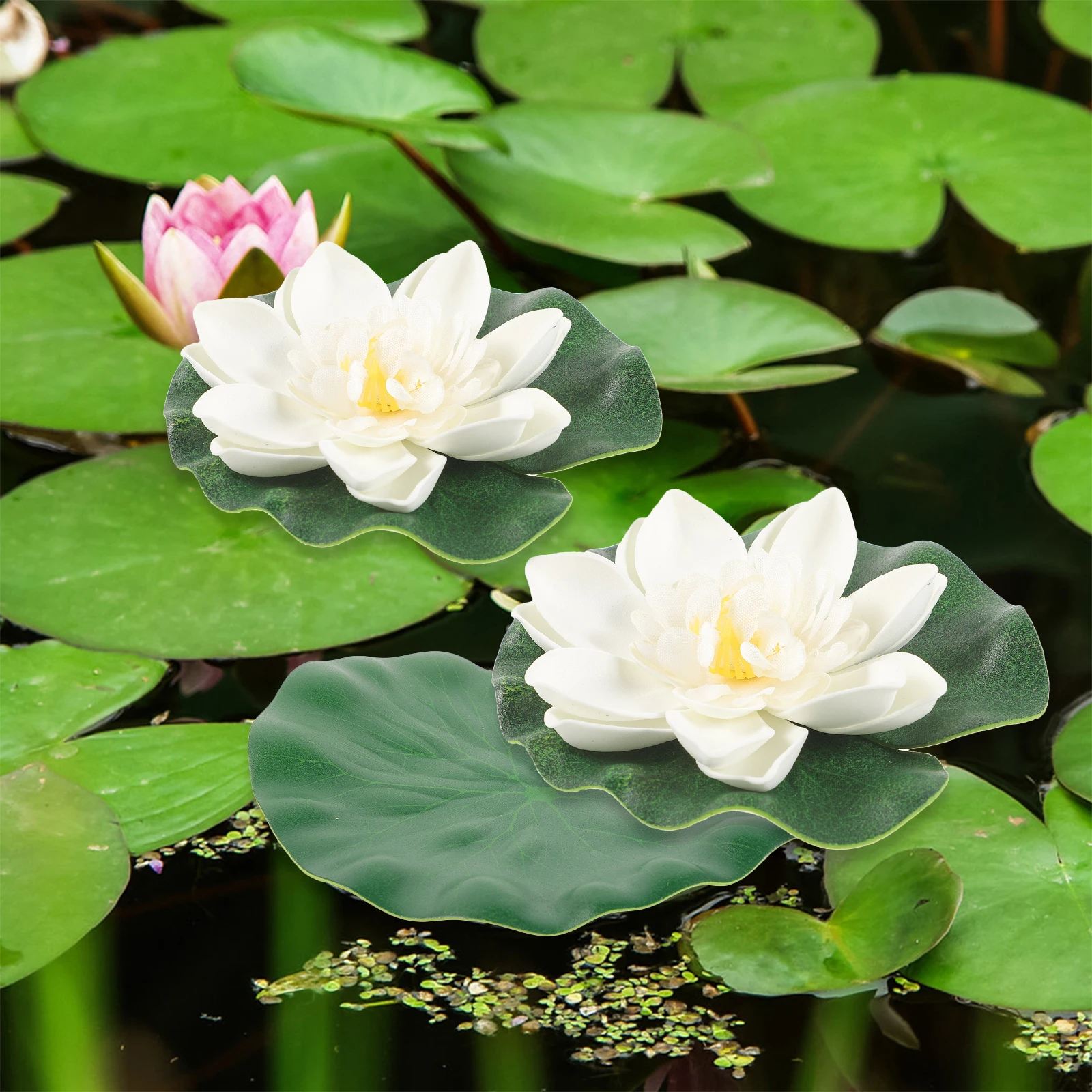 1 set Artificial Lotus Leaves Flowers 17cm 10cm Flower 10cm 18cm 28cm Leaves Plastic Fish Tank Pond Pool Decor