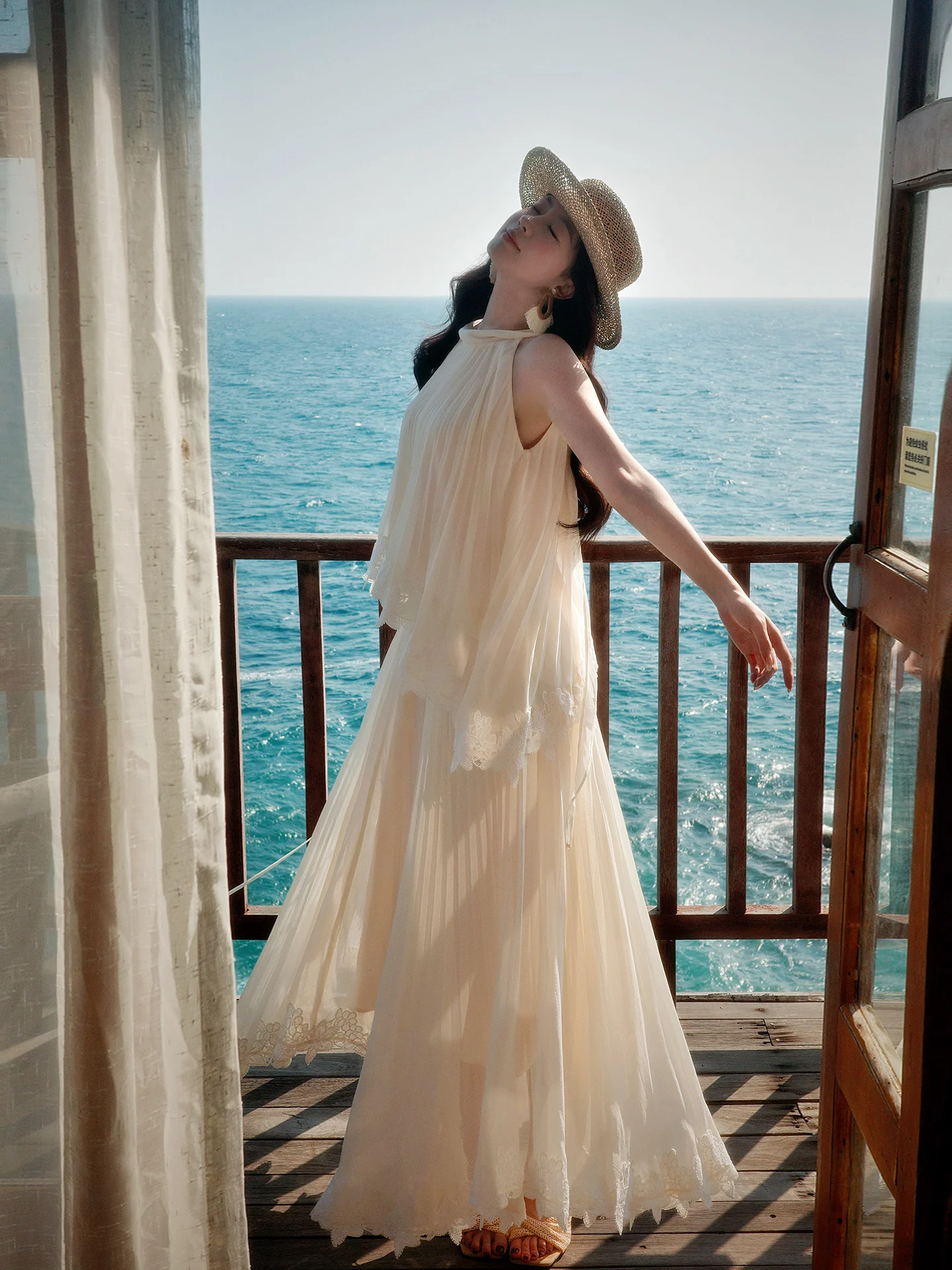 

Good Job Lace ter Ne Long Skirt Waist Cinched f Skirt Women Early Spring Top Set Floral Trim Elastic Regular Length S...