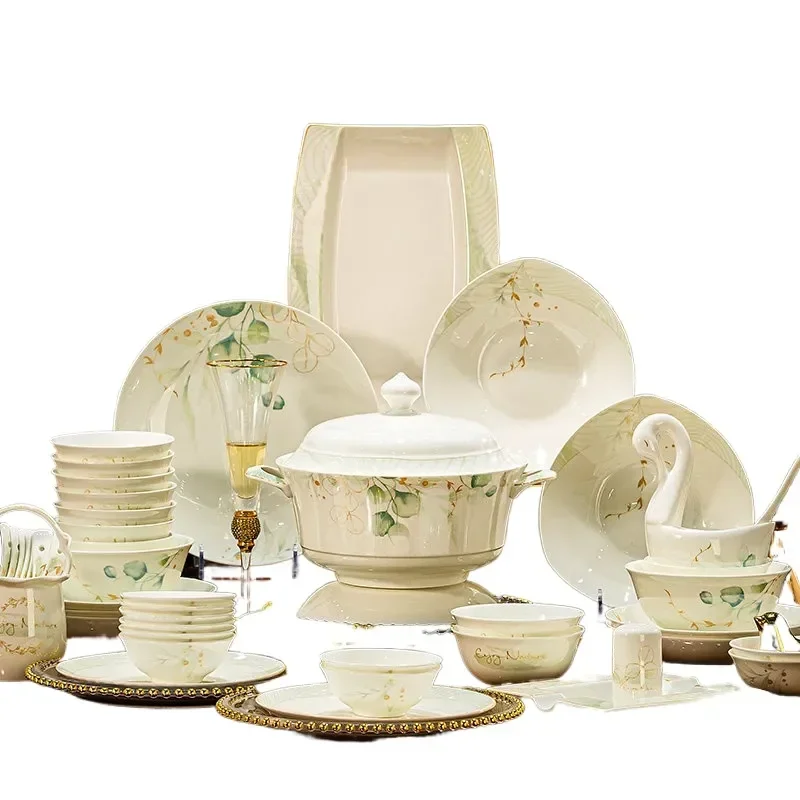 Bone  Dinnerware Set High End Ceramic Dishes Household Tableware Set for Housewarming Gift