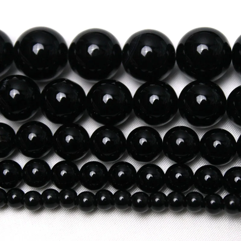 AAA+New Black Onyx Agat  DIY Handmade Natural Stone  Beads For Jewelry Making Round Shape 4 /6/8/10/12/14mm Strand 15\'\'