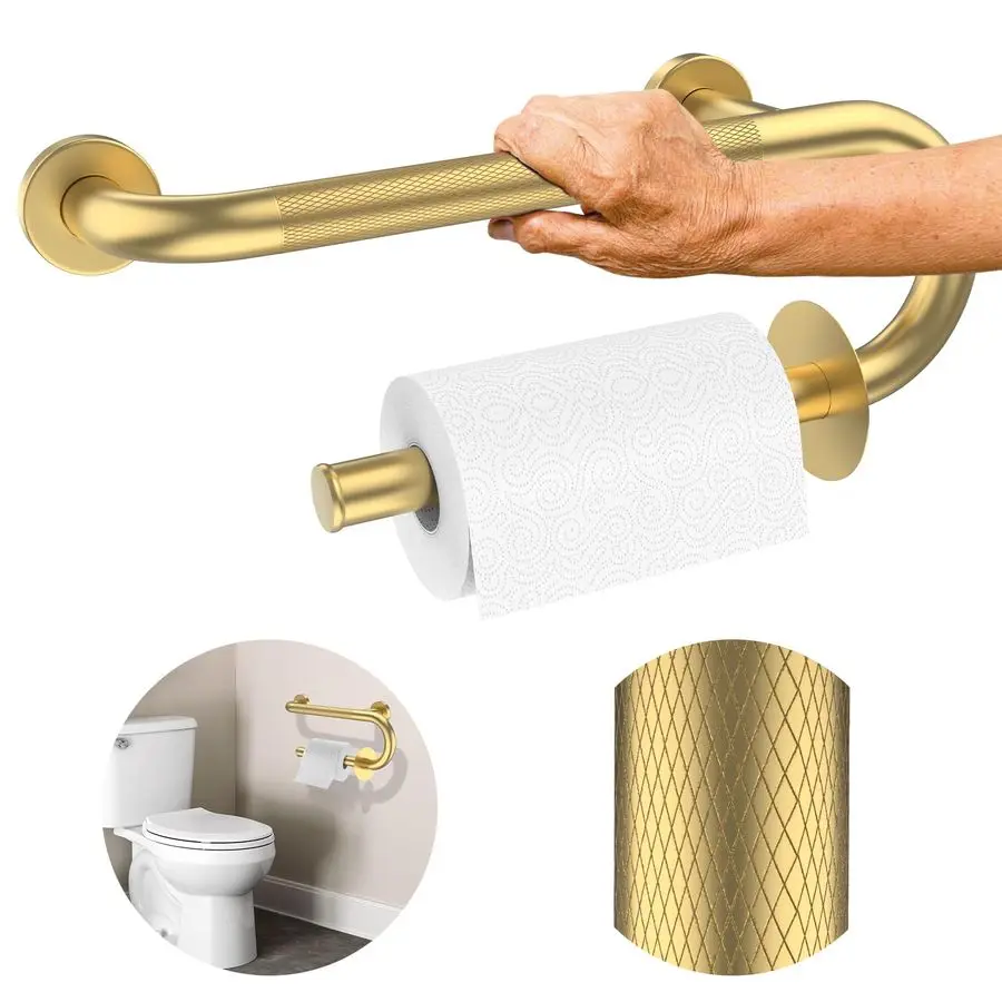 

Toilet Grab Bars 16 Inch Toilet Paper Holder Grab Bar Stainless Steel Knurled Toilet Grab Bars for Seniors Bathtub Bathroom Rail