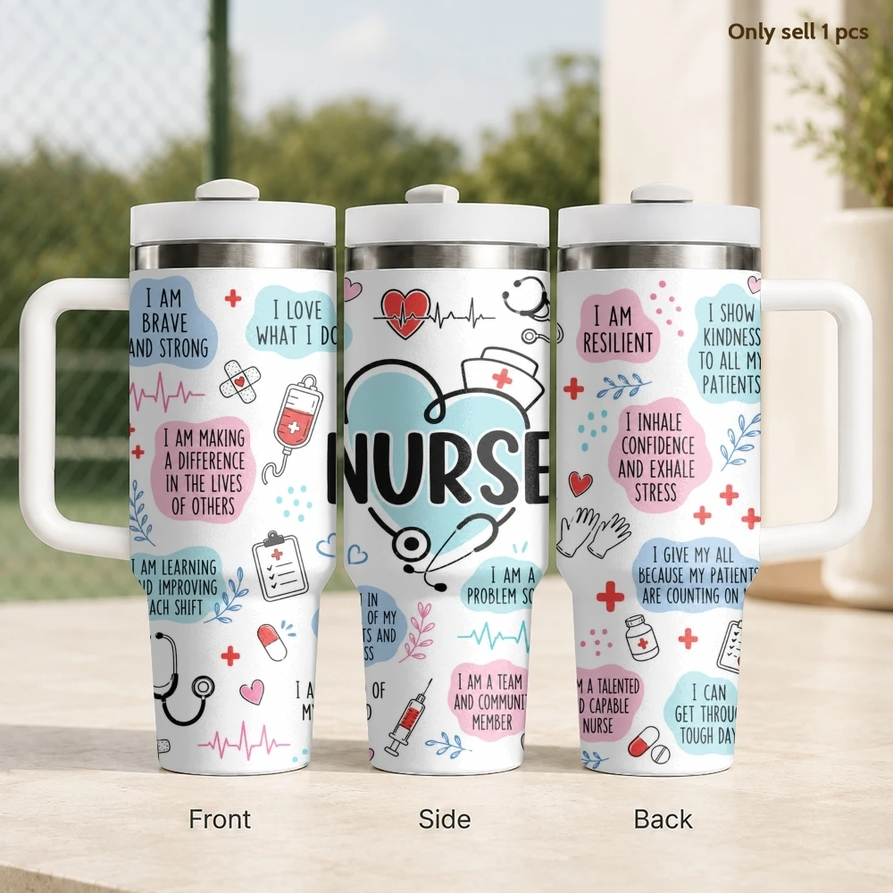 

Healthcare Nurse Quotes Vacuum Flasks 40oz Stainless Steel Insulated Tumbler with Handle & Straw Leakproof Travel Mug