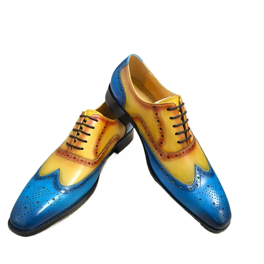 High-End Wedding Party Shoes Handmade Genuine Leather Formal Office Oxfords Dress Man Leather Shoe Pointed Brogue Design Shoes