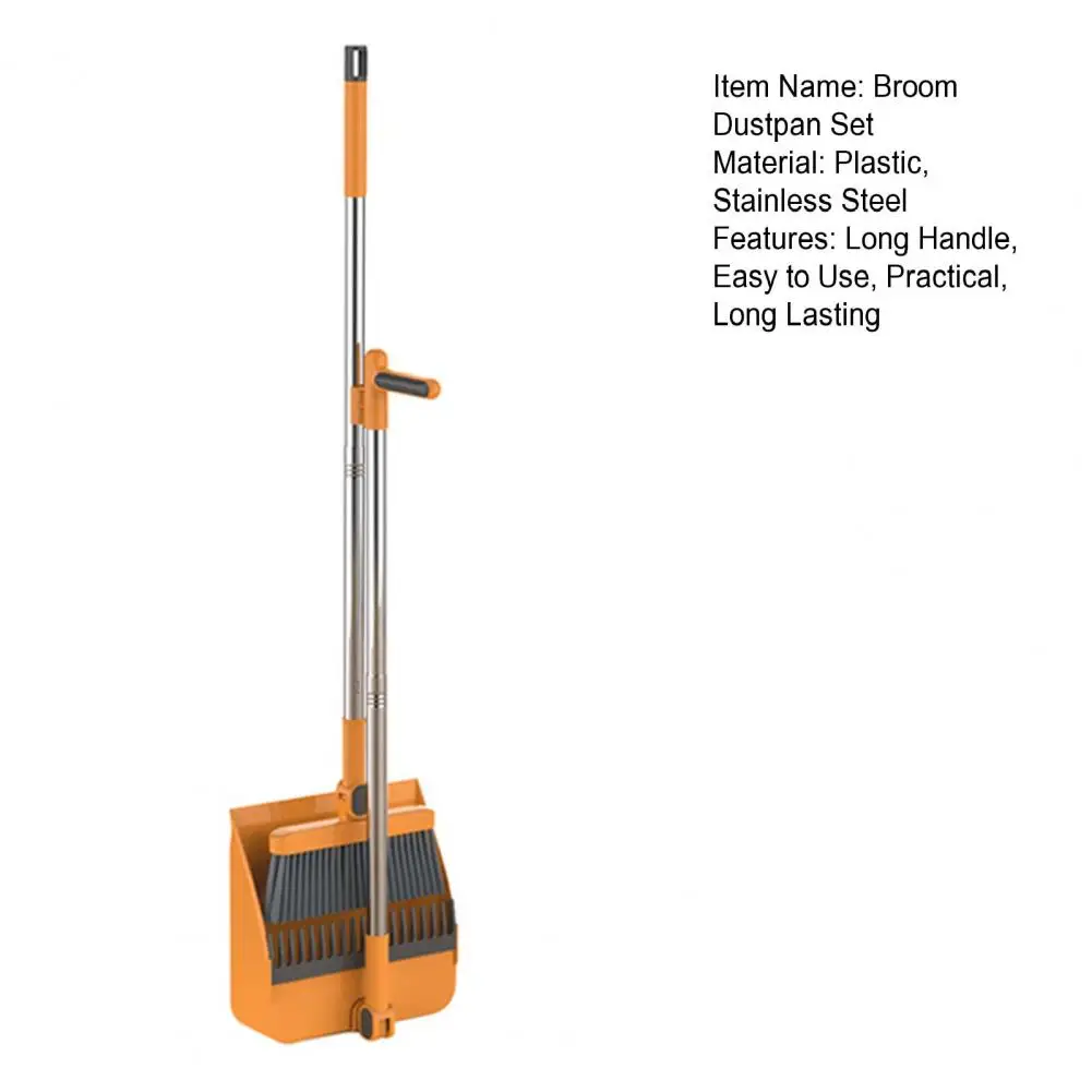 Long Handle Broom With Dustpan Set 180-Degree Angle Adjustment Stiff Bristles Buckle Type Broom Dustpan Set With Scraping Teeth