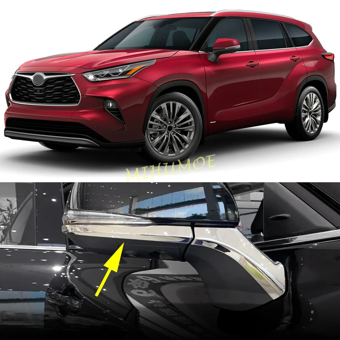For Toyota Highlander XU70 Kluger 2021-2026 ABS chrome side rearview mirror decoration strip Cover Trim accessorios