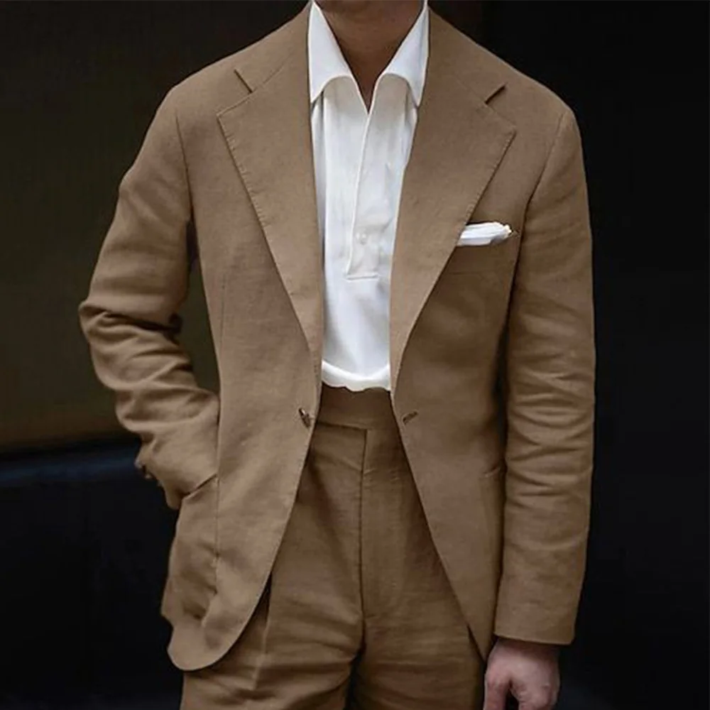 

Men's Linen Suit Two-piece Set Single-breasted Slim Casual Fashion Suit Men's Commuting Suit Jackets Man Clothing Sets Suits