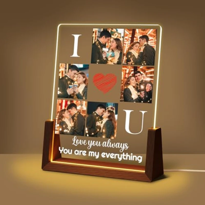 

Personalized Custom Valentine Day Couple Photo Acrylic Night Light Ornament Romantic Memorial Desktop Decoration Love Gifts