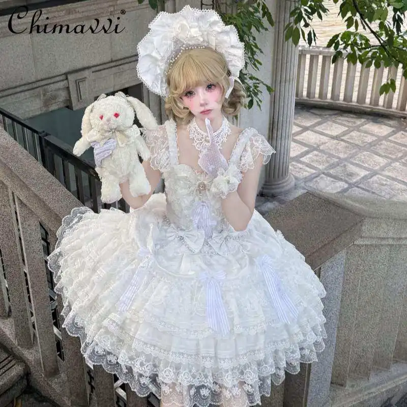 

Original Design Lolita Dress Sweet JSK Strap Dress Spring Summer Fairy Sweet Cute Bow Girls Women Elegant Party Princess Dresses