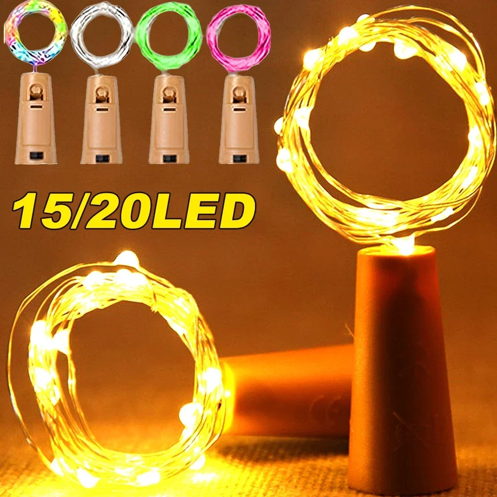 Cortiça Shaped LED String Lights com bateria, Luz Garrafa De Vinho, Lâmpada De Fio De Cobre, Aniversário, Festa De Casamento, Decoração Do Clube, LED 5x20