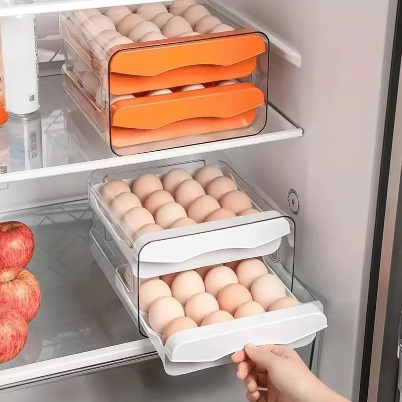 Two-Layer Plastic Egg Storage Container for Refrigerator and Kitchen Organization with High Capacity