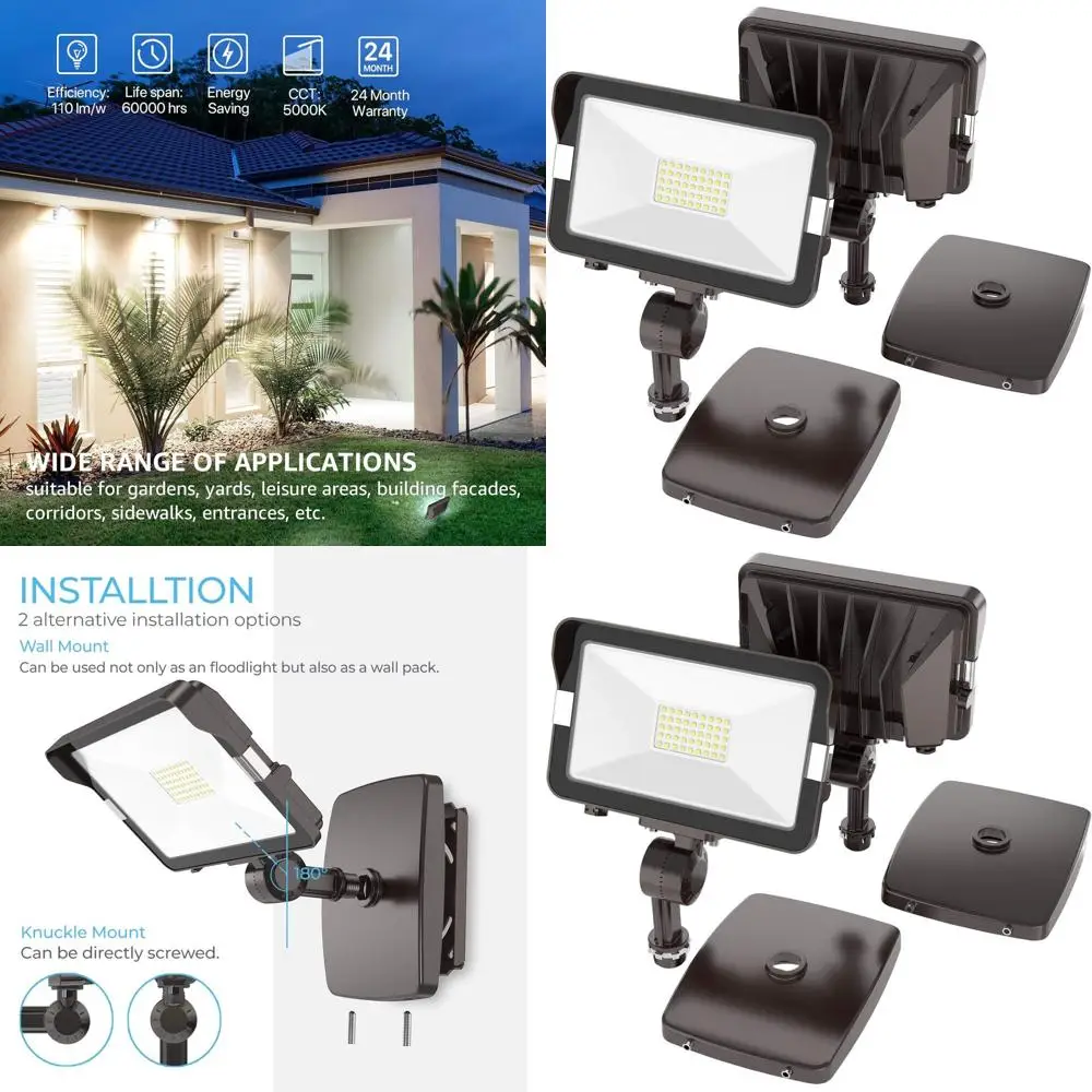 

Outdoor 30W LED Flood Lights, 2-Pack with Knuckle and Wall Mounts, 5000K 3300Lm, IP65 Waterproof Security Lights for Yard, Garde