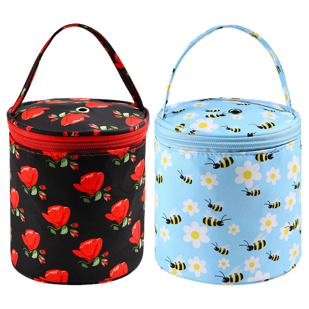 Oxford Crochet Bag Rose Pattern Yarn Storage Tote Bag with Handle Short Perforated for Hooks Knitting Needles