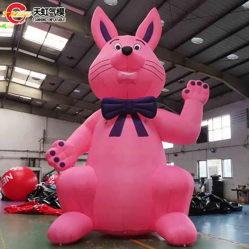 ของตกแต่งเวทีวันหยุดอีสเตอร์ขนาดใหญ่ กระต่ายสีชมพูเป่าลม โมเดลกระต่ายอีสเตอร์เป่าลม ลูกโป่งลม