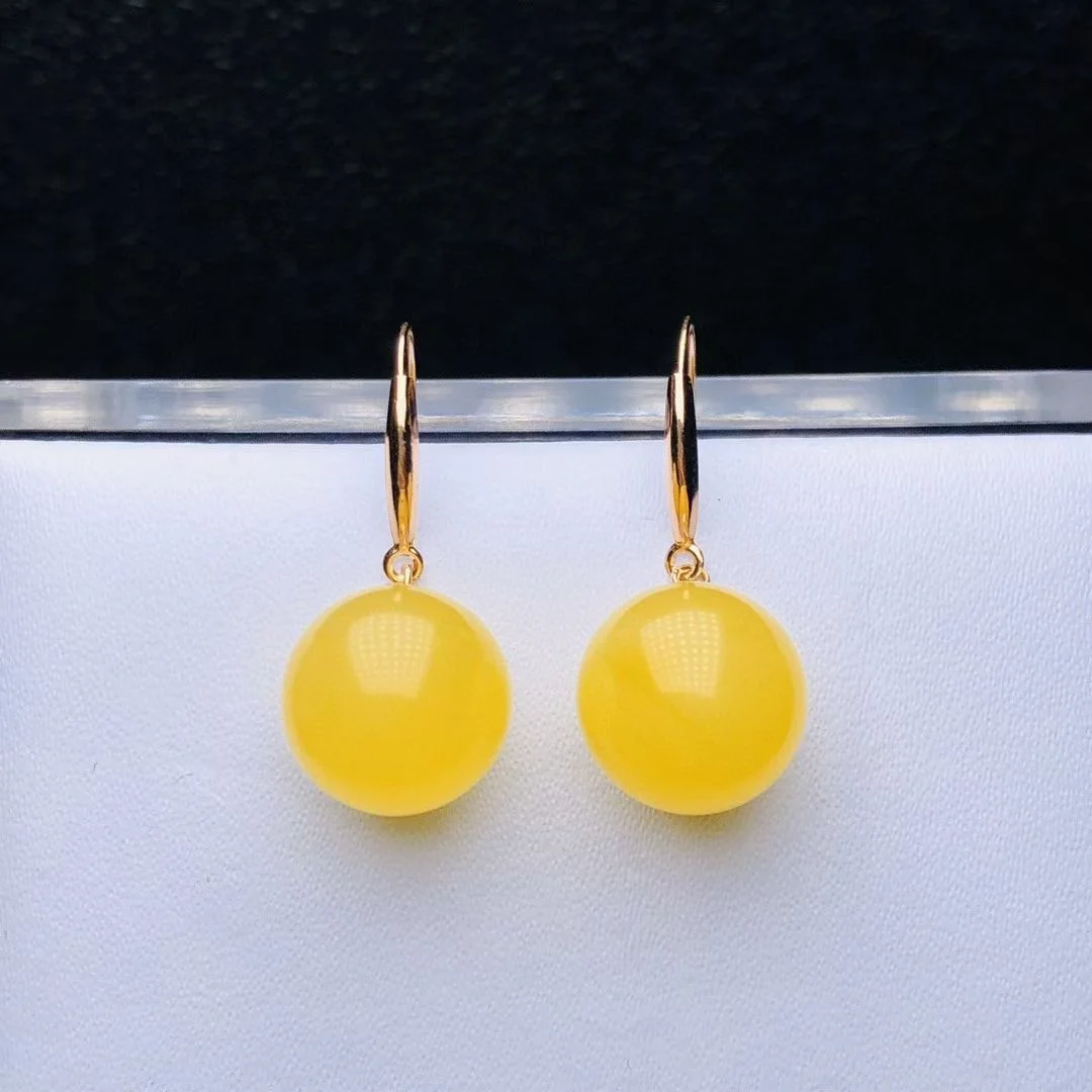 

Certificate 18K Real Gold Ear Hook Natural Untreated Baltic Amber 10-11m Ear Drop Dangle For Women Birthday Luxury Fine Jewelry