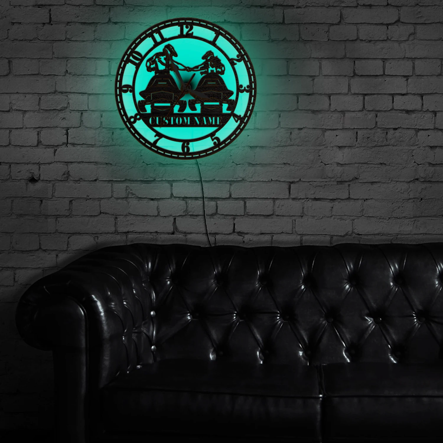 Custom Name Race Car Couple LED Light Wall Clock For Man Cave Garage Motorsport Color Changing RGB Night Light Wooden Wall Clock