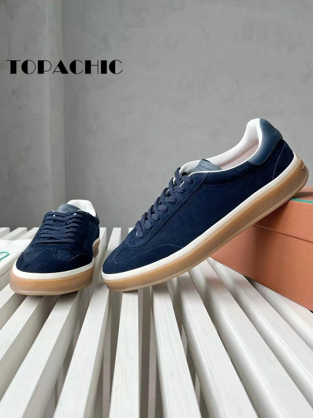 4.12 TOPACHIC Men Cow Suede Lace-up Casual Sneakers Breathable Comfortable Rubber Sole Sports Shoes