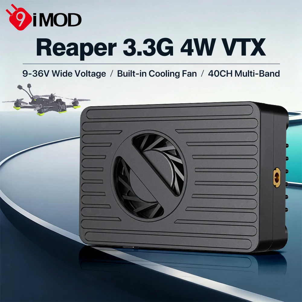 Foxeer Reaper 3.3G 4W VTX 40CH Adjustable Power Built in Cooling Fan Tramp Control 9‑36V Wide Voltage for FPV Drones
