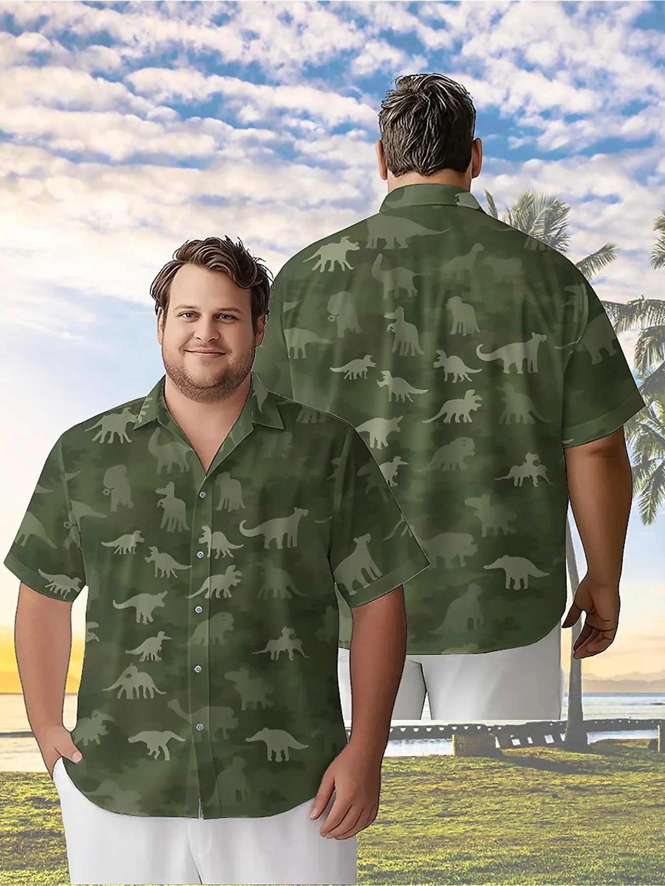 

Men's Plus Size Hawaiian Shirts Dinosaur Camouflage Pattern,New Summer Fashion Tops,Hip Hop Streetwear