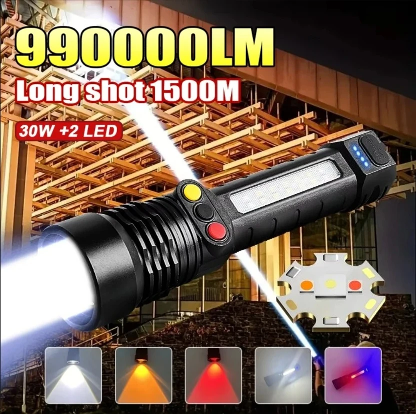 

High Power LED Flashlight 3Light Sources 10 Modes Type C Rechargeable Zoom Flashlight Outdoor Emergency Camping Hunting Torch