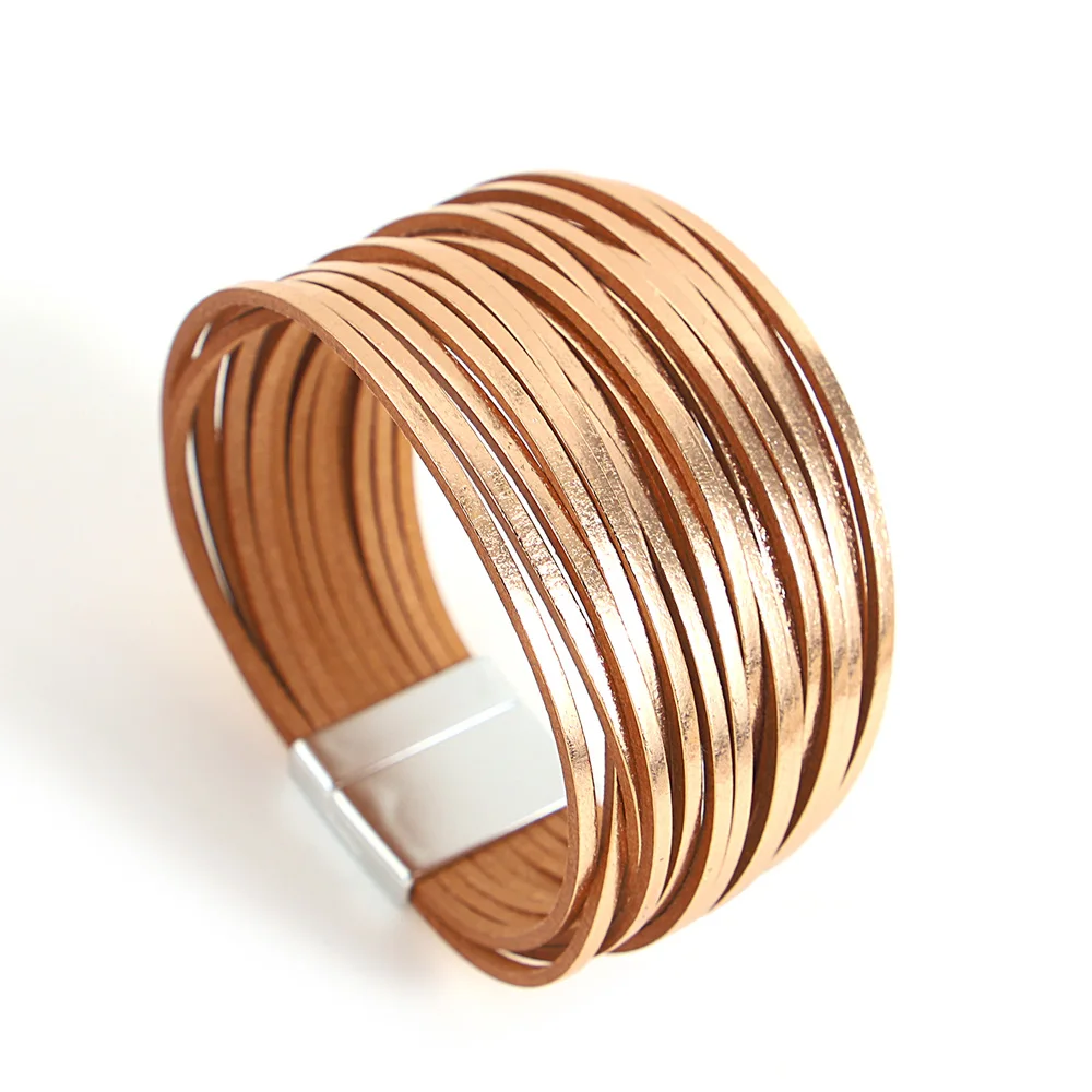 ALLYES Trendy Kleurrijke Lederen Armband voor Vrouwen Mannen Boho Multilayer Slanke Strips Wrap Brede Bangle Armbanden Party Sieraden Geschenken - afbeelding 1