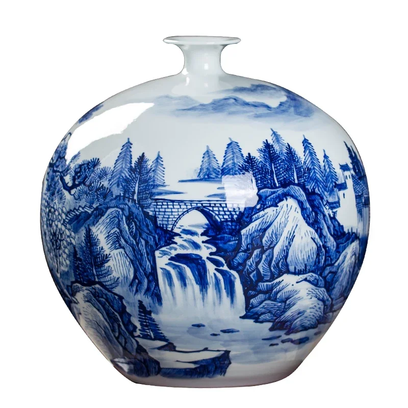 New Chinese home furnishing living room blue and white porcelain Yaju desktop vase decorative ornament