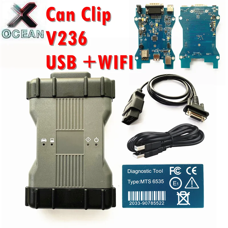 

Новейший V236 новый VCI для Renault Can Clip OBD2 диагностика для Renault Can Clip диагностическое программирование нескольких языков с 2005 г.