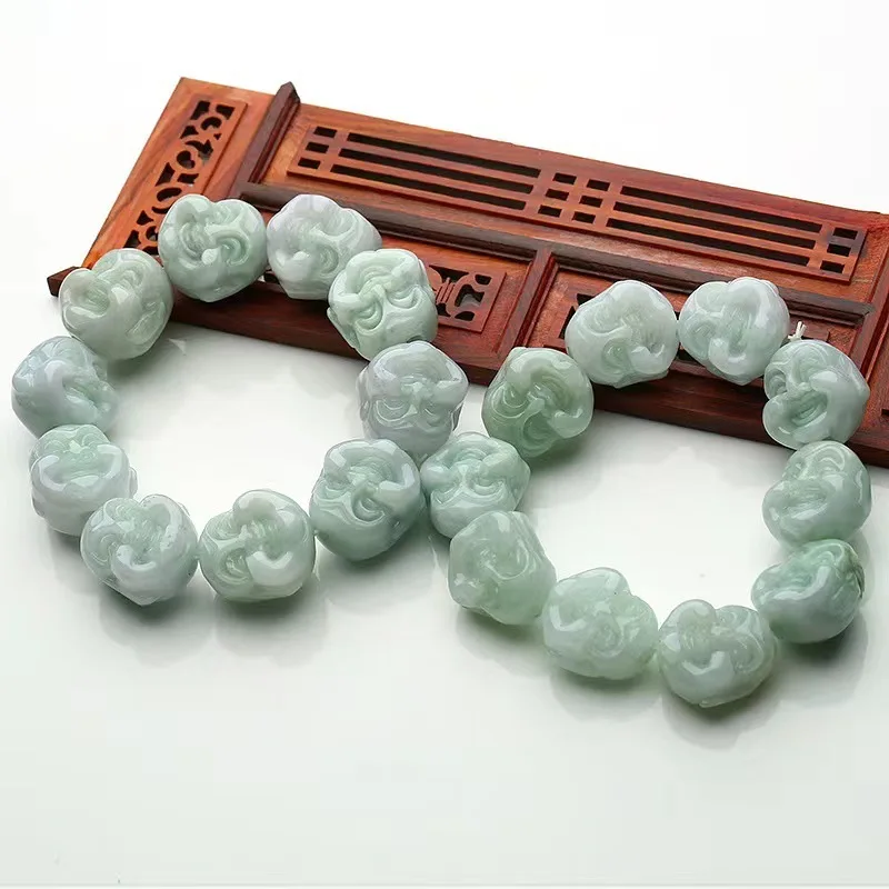 Pure natural Burmese head bracelet, jade crafts, Maitreya , Laughing Buddha beads for meditation