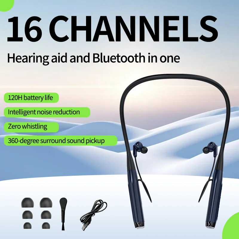 16-канальный слуховой аппарат, беспроводной шейный ремешок, перезаряжаемый Bluetooth, высококачественные портативные слуховые аппараты для пожилых людей, потери слуха, глухих