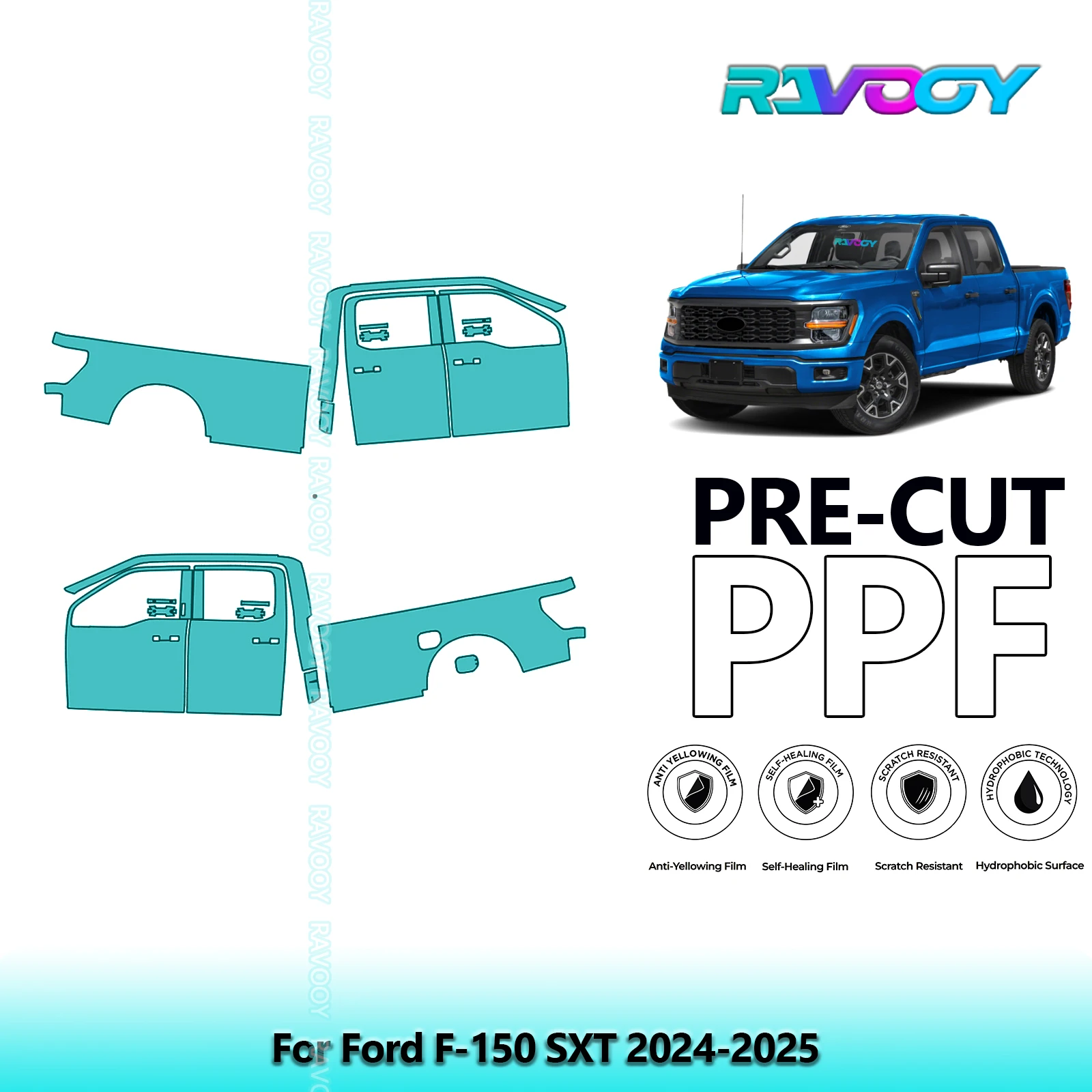 

For Ford F-150 SXT 2024-2025 8.5mil Clear Matte Pre-Cut PPF Door & A/B Pillar Kit TPU Paint Protection Film Set