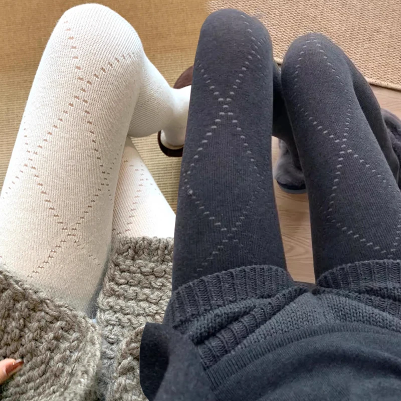 

High Quality Hollow Rhombus Elastic Slimming Cotton Tights Women Autumn Winter Warm Sexy Stockings INS Style Bottomed Pantyhose