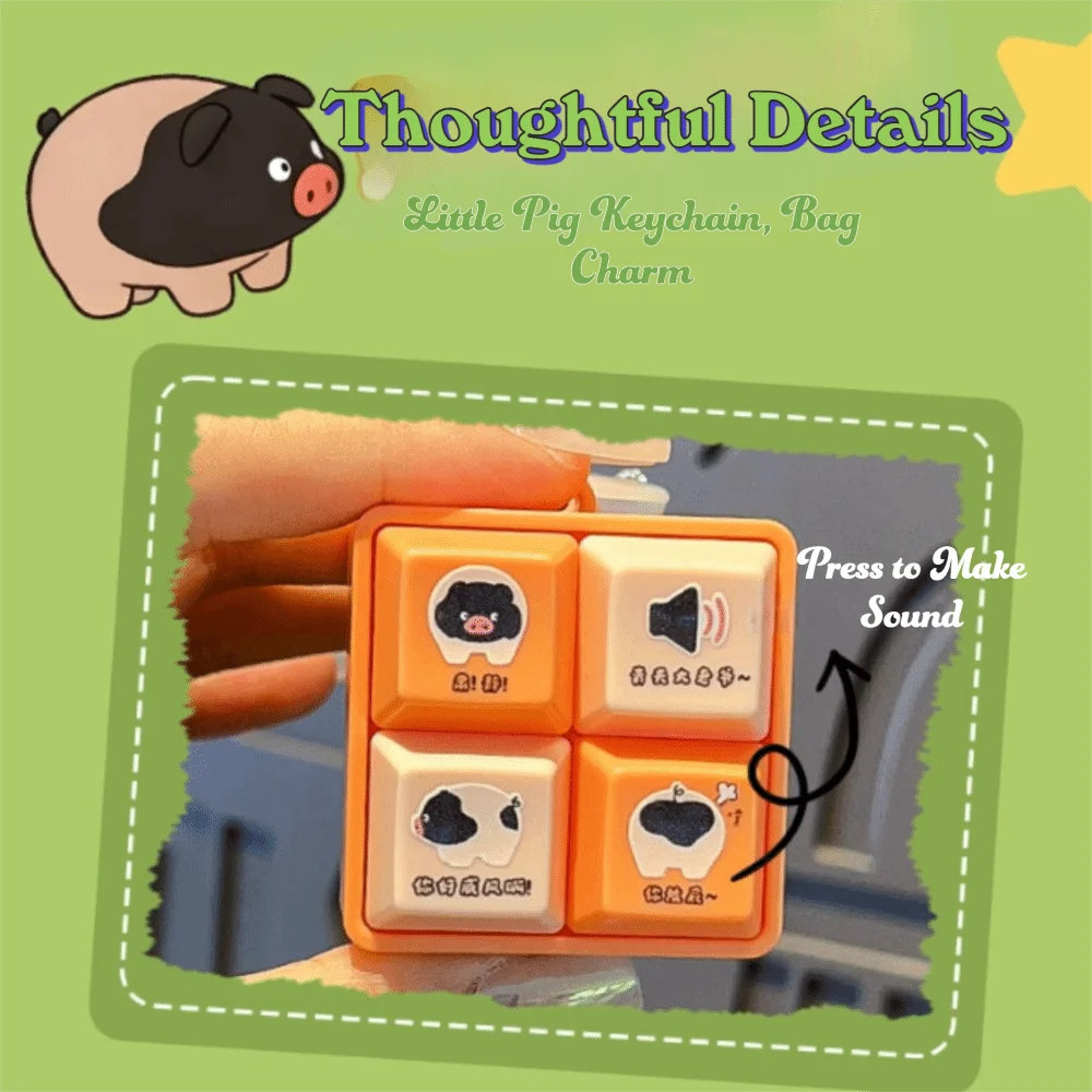 4-Button Keychain Smooth Polished Edges Lightweight Figure Keychain Wooden Material Compact Portable Size Press Button