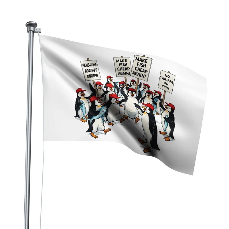 Gaslight Gatekeep Girlboss 5' x 3' Penguins Against Tariffs Make Fish Cheap Again No Tariffs on Fish Flag Banner 150cm x 90cm