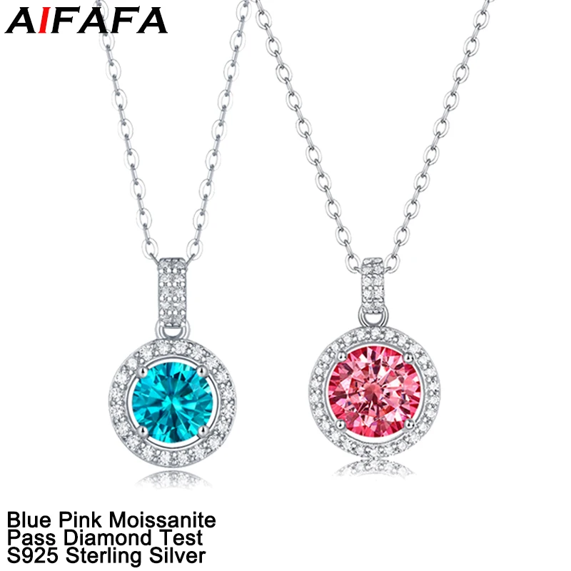 1/2/3 Carat Blue Pink Moissanite Pendant Necklace for Women Color Moissanita Lab Diamond 100% 925 Sterling Silver Fine Jewelry