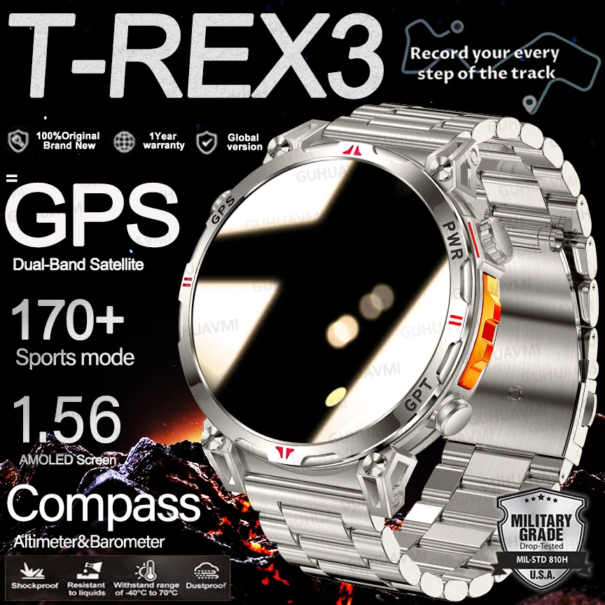 

Новинка 2025 года, хит продаж, уличные военные HD-вызовы, умные часы, встроенный GPS-компас, барометрический высотомер, 10 АТМ, водонепроницаемый спортивный браслет для мужчин