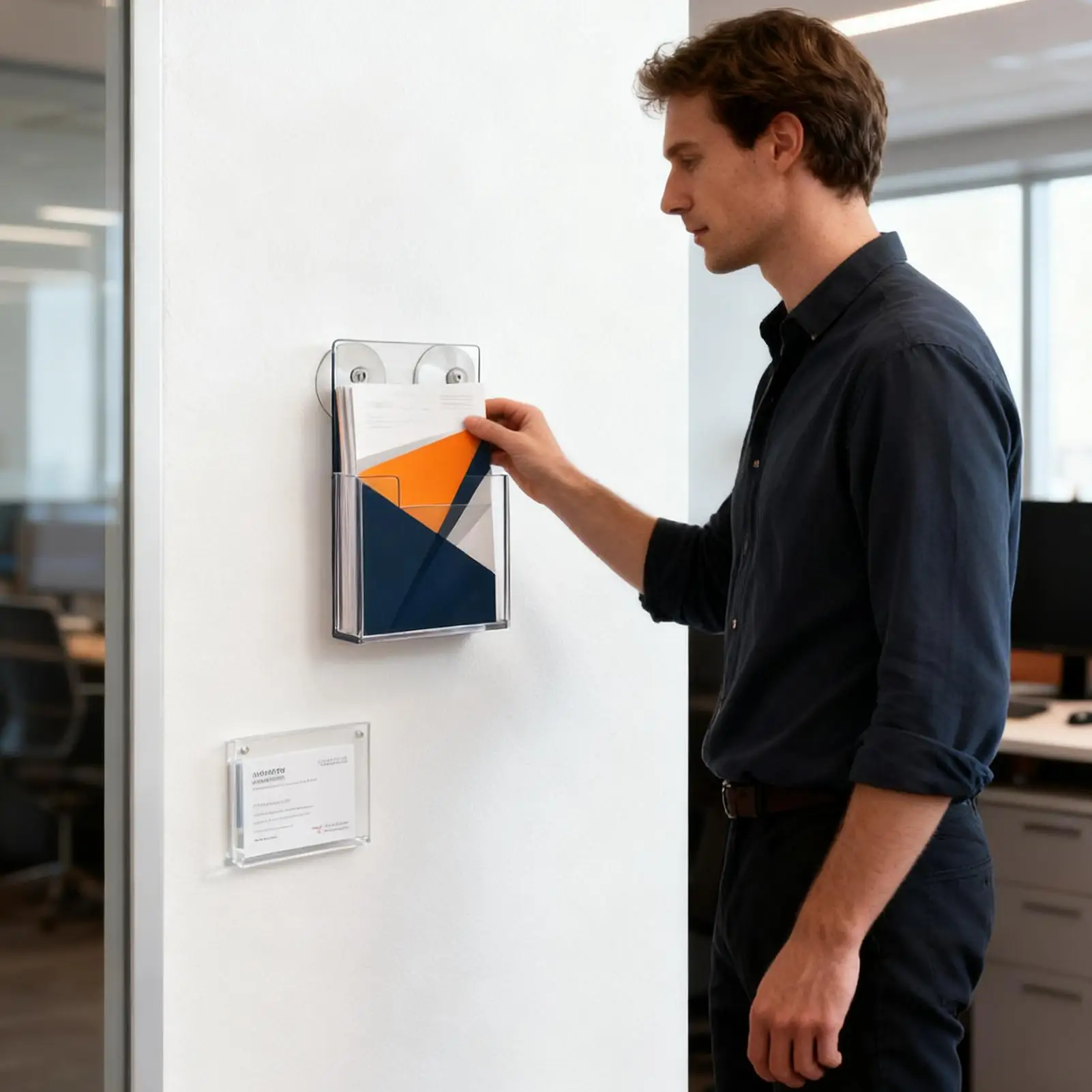 Wandbroschürenhalter, 2-teilig, Saugnapf, Broschürenaufbewahrung, transparenter Broschüren-Organizer für Broschüren, Flyer, Büro, Hotel, Krankenhaus