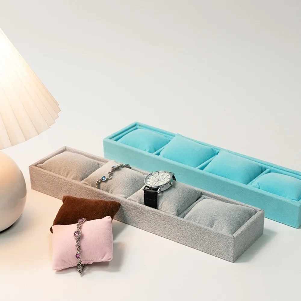 

4 Slots Velvet Jewelry Organizer with Soft Pillow Solid Color Jewelry Storage Tray Bracelet Watch Display Flannel Storage Tray