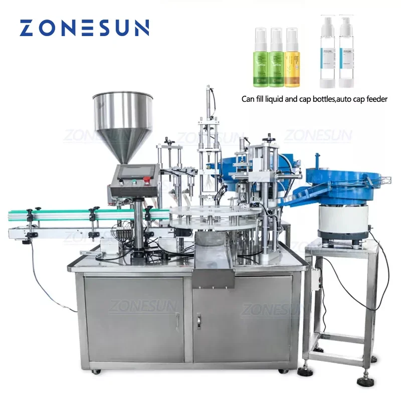 ZONESUN Desktop Glass Crystal Water Perfume Shampoo Cosmetic Nail Polish Bottle Automatic Filling Capping Machine ZS-AFC2