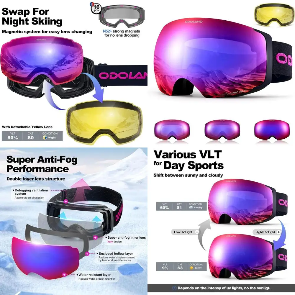 

Горнолыжные очки со сменными линзами (2 линзы), большая сферическая конструкция для мужчин и женщин