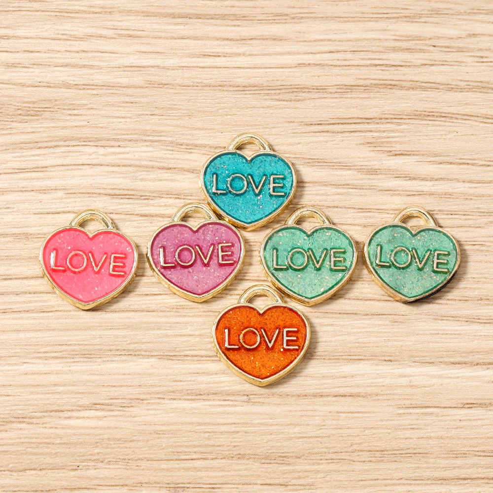 

Tusember 10pcs 14*15mm Enamel Colorful Love Hearts Charms Pendant For DIY Jewelry Making Handmade Earrings Bracelets Supply