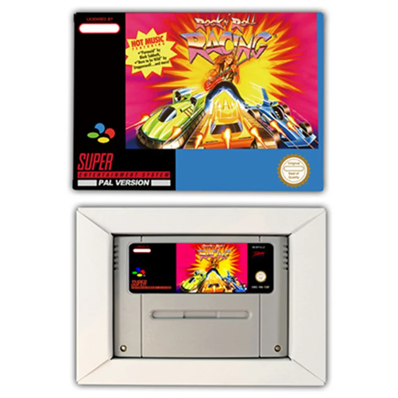 بطاقة ألعاب حركة سباقات الروك إن رول لألعاب SNES و EUR و PAL و USA و NTSC ووحدات التحكم في الألعاب 16 بت مع صندوق البيع بالتجزئة وخرطوشة ألعاب الفيديو