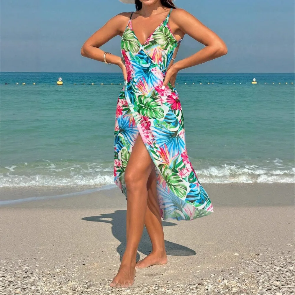 European and American Portable Beach Blouse Flower Printing Quick Drying Non-stick Sand One Piece Dopamine Seaside Wear Skirt