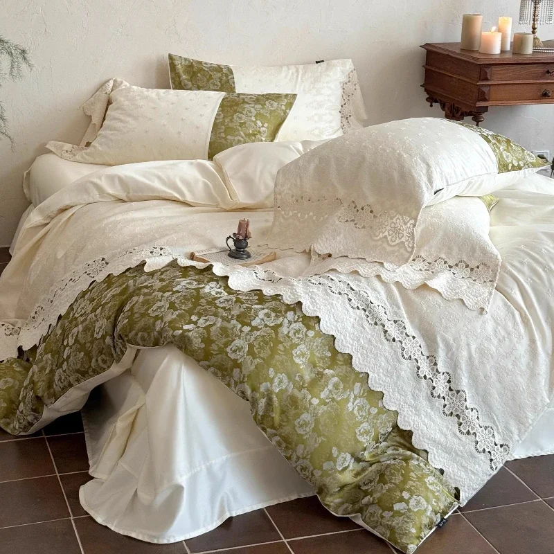 French retro elegant hollow embroidery cotton long-staple cotton four-piece set pure cotton quilt cover bedding 2m