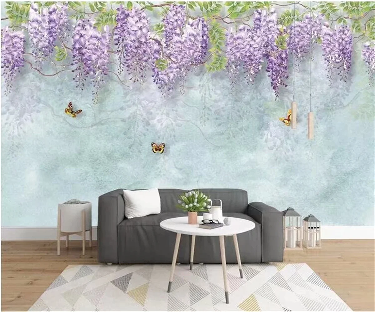 Custom mural Purple wisteria flower 3D three-dimensional flower bedroom living room wall decorative painting 3d wallpaper