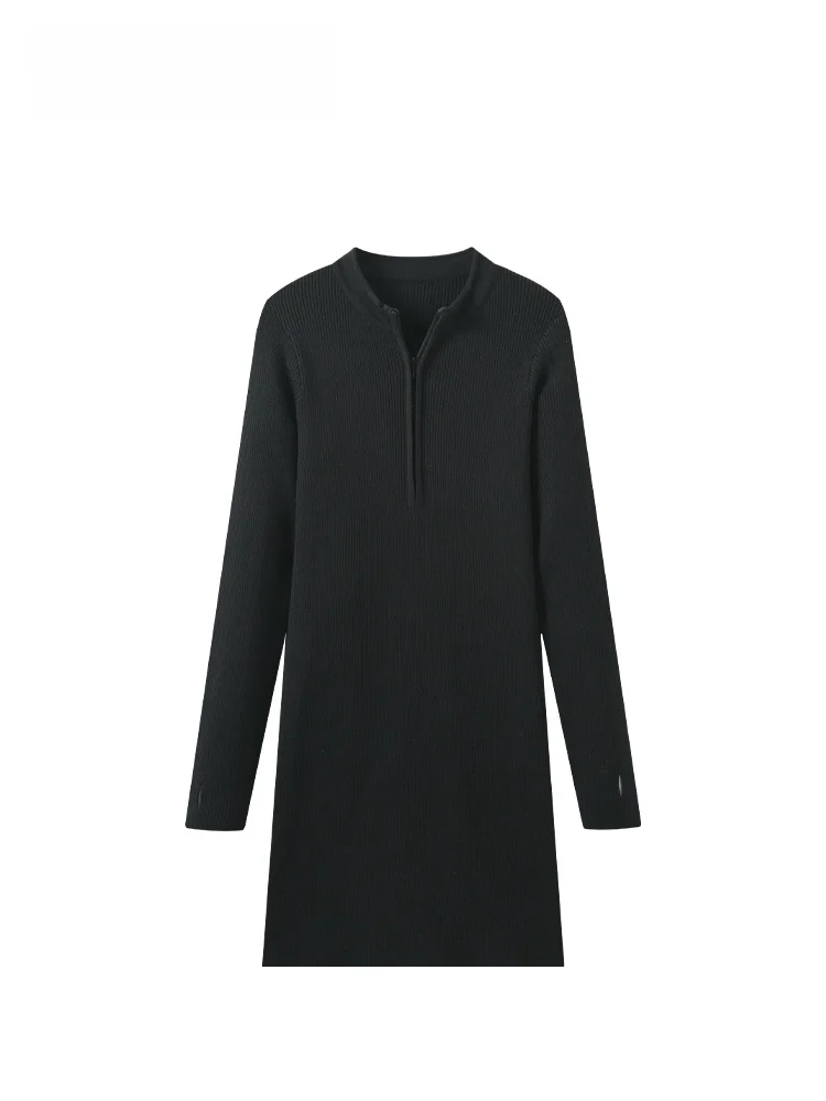 

Женское вязаное платье миди больших размеров с длинным рукавом, новинка ранней осени, теплое, с высоким воротником, облегающее, трикотажное