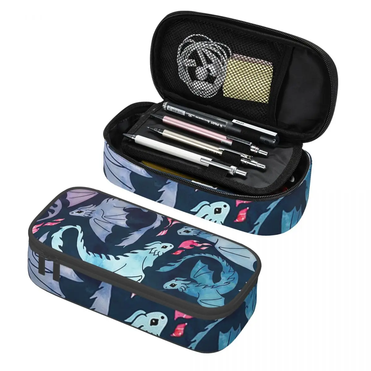 Dragon Red Moon Pattern Pencil Cases Pen Holder Storage Stationery Supplies Large Storage Pen Box Pencil Bag for Kids