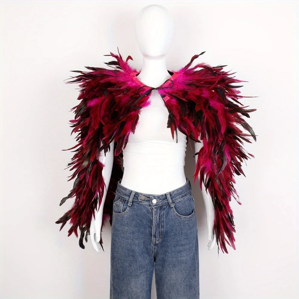 Scialle di piume di Halloween con finiture sul colletto - Mantello a pennacchio, perfetto per feste in maschera, cosplay gotico e oggetti di scena per festival ​