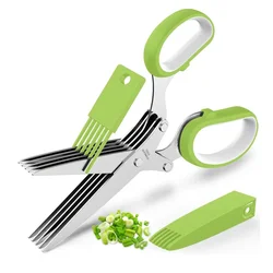 Multifunctional Muti Layers Stainless Steel Knives Multi-Layers KItchen Scissors Scallion Cutter Herb Laver Spices Cook Tool Cut