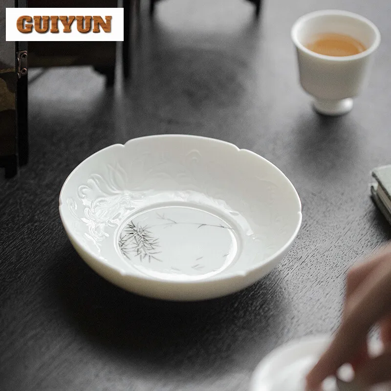 

Hand-painted Bamboo Pot Bearing Holder Luxury Relief Petal Dry Brew Table Tea Tray Household Fruit Plate Tea Drinkware Ornament