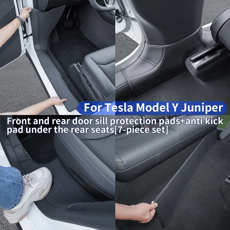 

Front and rear door sill protection strips, seat anti kick pad 7-piece set interior suitable for Tesla's refreshed ModelY junipe